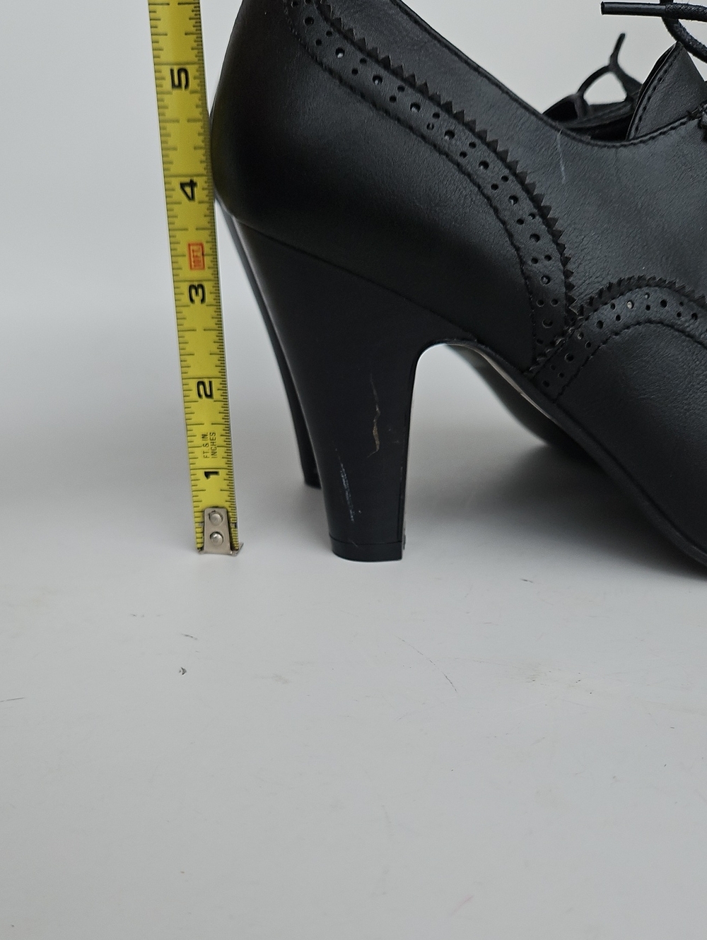 Lace-Up Brogue Heeled Oxford — Black - Picture 7 of 9